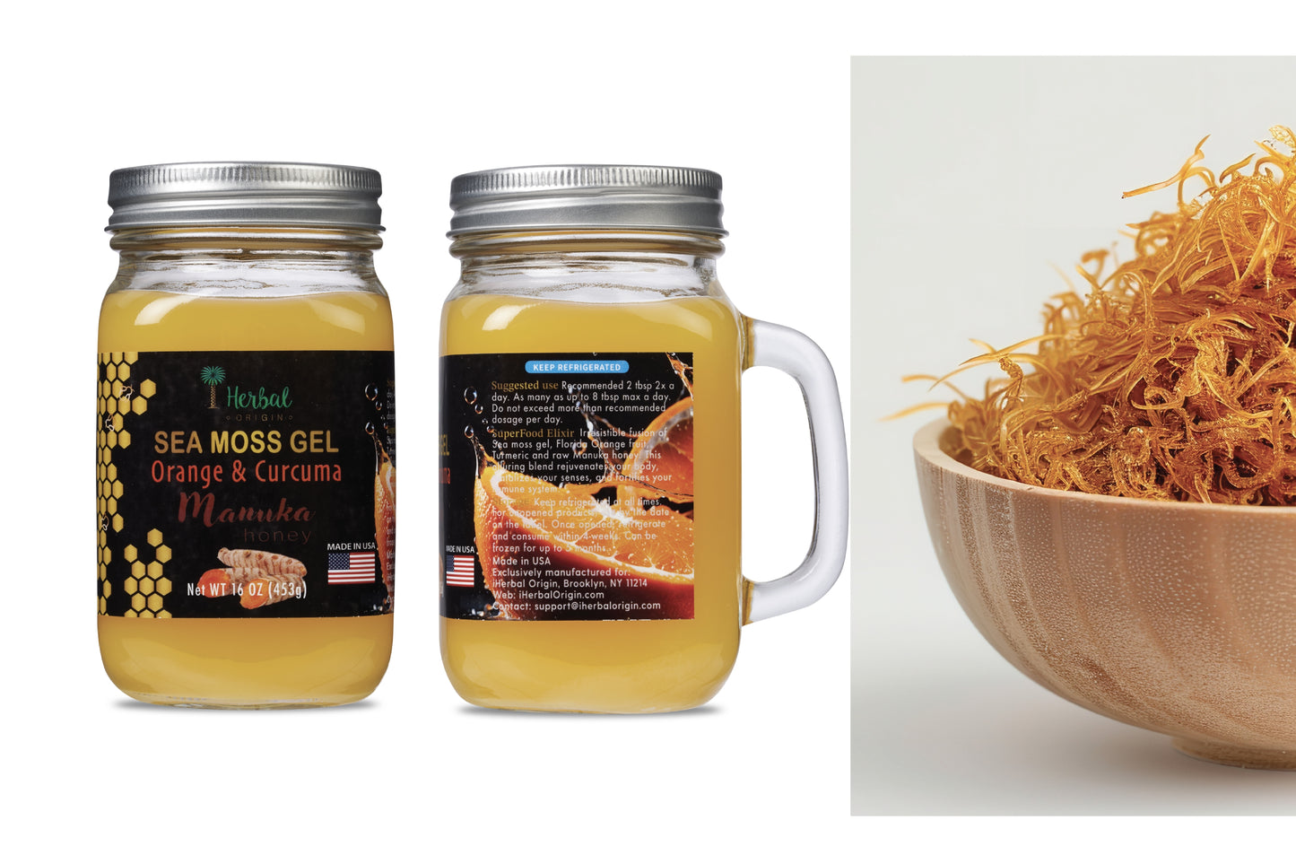 Sea Moss Gel with Orange Juice, Turmeric and Raw Manuka Honey | Premium SuperFoods Elixir | All Natural Ingredients Net WT. 16 OZ (453g)