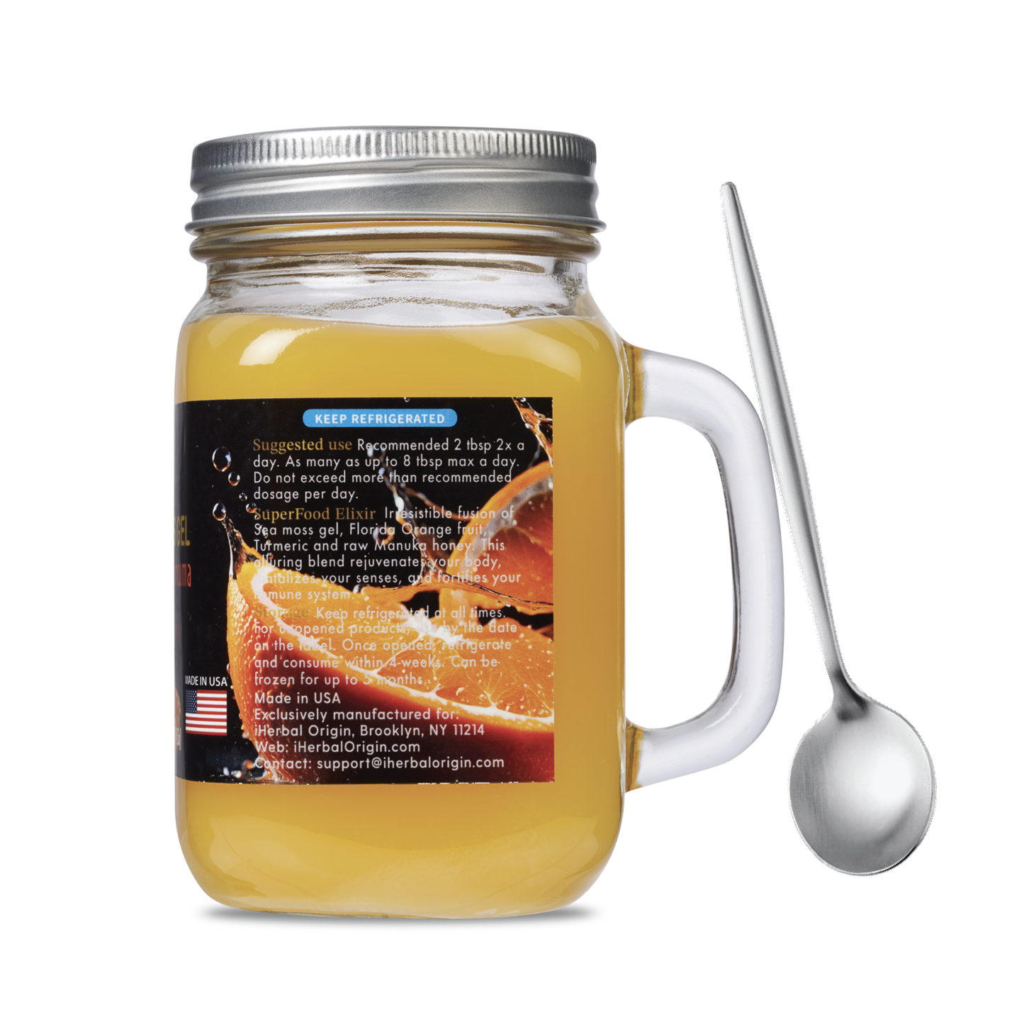 Sea Moss Gel with Orange Juice, Turmeric and Raw Manuka Honey | Premium SuperFoods Elixir | All Natural Ingredients Net WT. 16 OZ (453g)