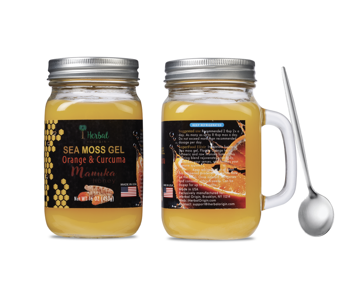 Sea Moss Gel with Orange Juice, Turmeric and Raw Manuka Honey | Premium SuperFoods Elixir | All Natural Ingredients Net WT. 16 OZ (453g)