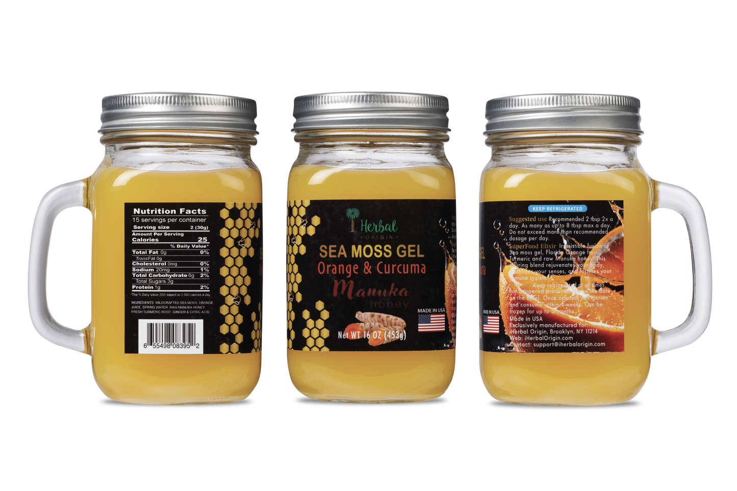 Sea Moss Gel with Orange Juice, Turmeric and Raw Manuka Honey | Premium SuperFoods Elixir | All Natural Ingredients Net WT. 16 OZ (453g)