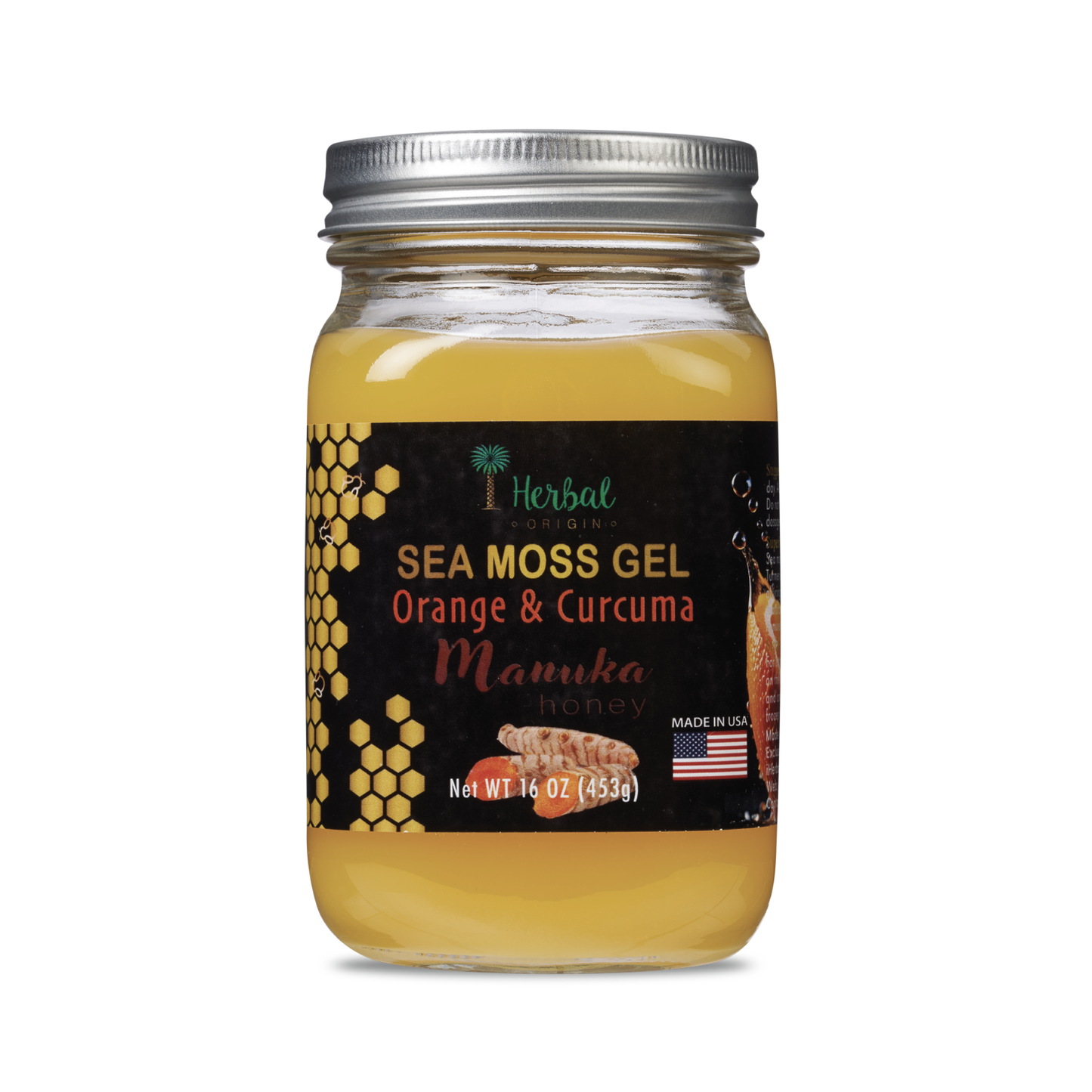 Sea Moss Gel with Orange Juice, Turmeric and Raw Manuka Honey | Premium SuperFoods Elixir | All Natural Ingredients Net WT. 16 OZ (453g)