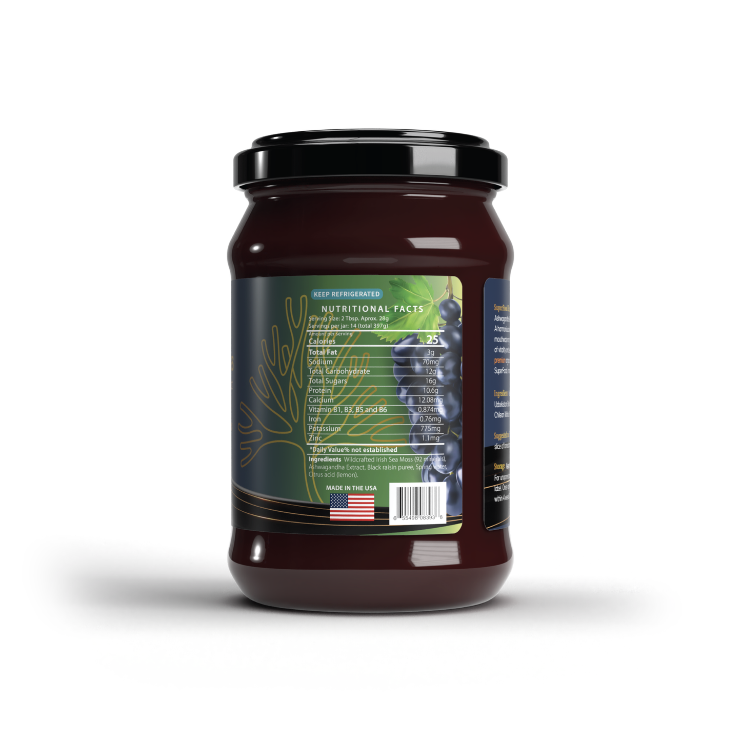 Wildcrafted Irish Sea Moss SuperFoods | Ashwagandha Root | Blended with Black Raisin, Almonds & Walnut | Premium Ingredients | Rich In Minerals, Vitamins C & E | Natural Antioxidant Health | Net WT 14 OZ (397g)